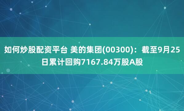 如何炒股配资平台 美的集团(00300):截至9月25日累计回购7167.84万股A股